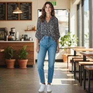 Westport Shirt Women’s Size XL Navy Multicolor Top Blouse Floral 3/4 Sleeves